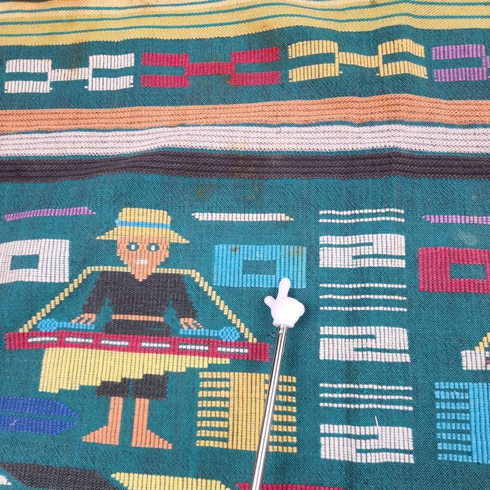 Vintage Handwoven Guatemalan Tapestry Teal Mayan Folk Art Bird Textile 60x30